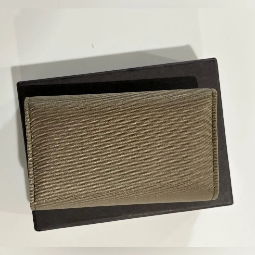 Prada  Beige Cloth Gold Triangular Logo Card Holder